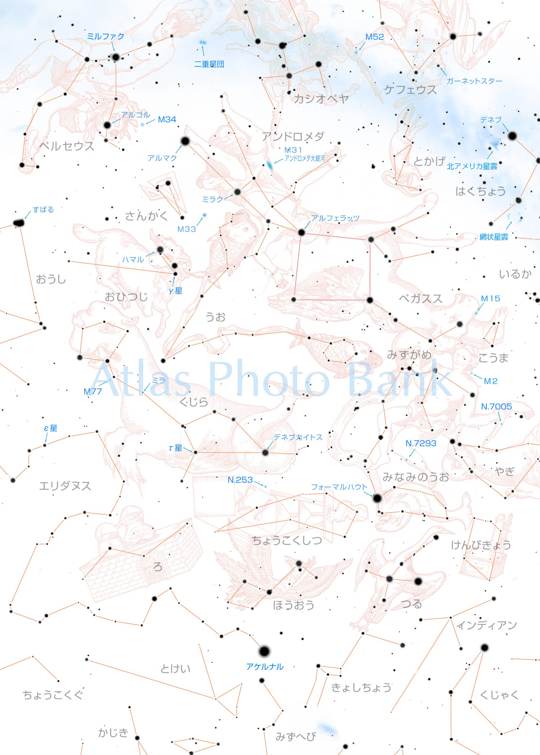 CR-4SF-027-秋の星座-白図-秋の星座見開き図