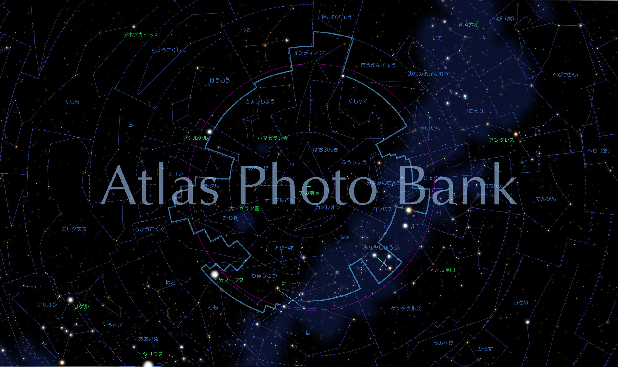 CR-ALLF-027-10月中旬よる8時頃-天の南極と周極星を中心とした星座