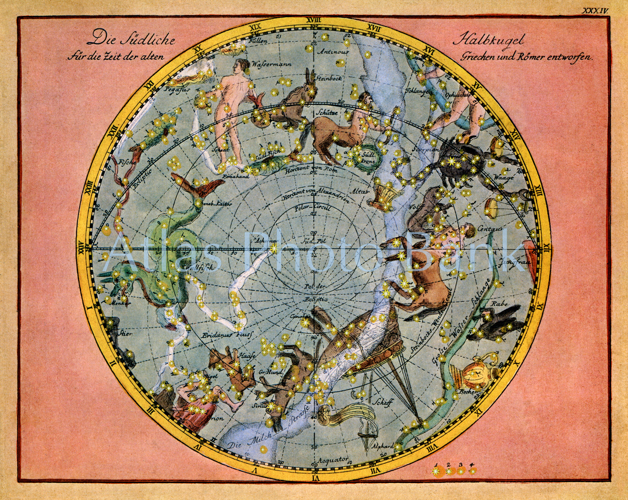 CR-VA-028-ボーデの古星図-天の南極を中心とした星座